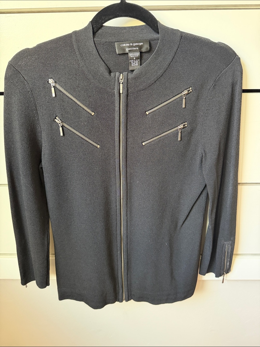 Cable & Gauge Black Knit Zip-Accent Bomber Jacket